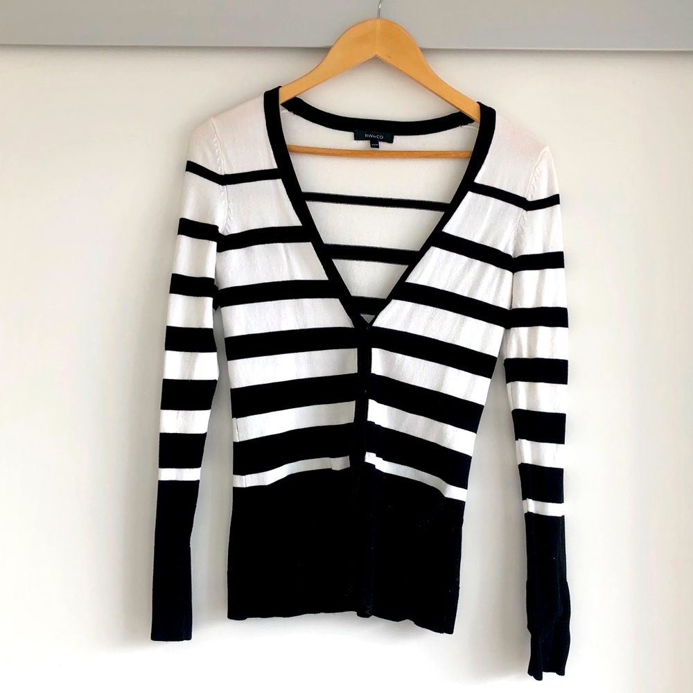 RW&CO Striped Black & White Cardigan | XS | EUC